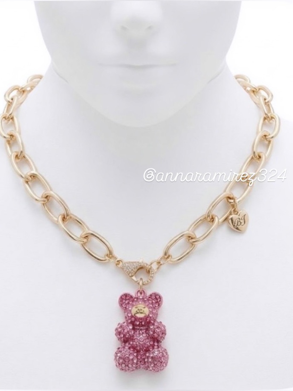 NWT ⚜️💖⚜️ Betsey Johnson Pink Crystal Teddy Bear Statement Necklace - Picture 4 of 13